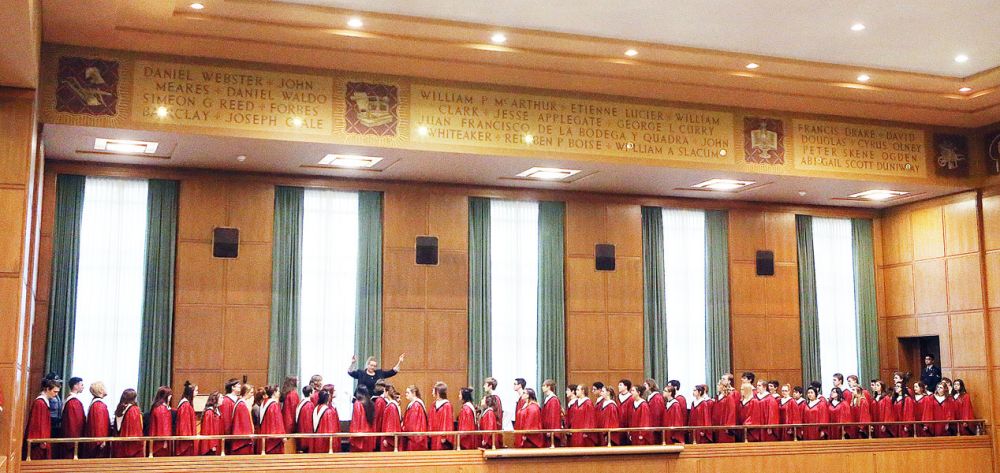 Rockne Roll / News-Register##Mac High s Symphonic Choir sings in the Capitol gallery.