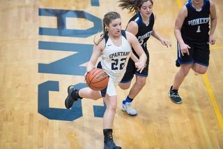 Rusty Rae/News-Register##
Sheridan guard Kylee McKereghan drives toward the hoop during action between the Spartans and Western Christian Wednesday evening at the Spartan Dome. McKereghan led the Spartans with 12 points in the 55-30 loss. Rusty Rae/News-Register##
Sheridan guard Kylee McKereghan drives toward the hoop during action between the Spartans and Western Christian Wednesday evening at the Spartan Dome. McKereghan led the Spartans with 12 points in the 55-30 loss.