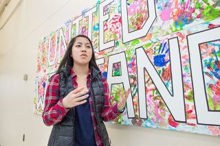 Marcus Larson/News-Register##
Mac High student body president Allison Robertson talks about an art installation she helped make possible as part of leadership class.