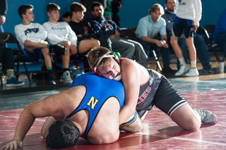 News-Register file photo##
McMinnville s Jacob Barnes, pictured in a high school match earlier this year, recently captured his first national championship. Barnes won the Greco Roman Cadet National Title at 285 pounds in Fargo, North Dakota. News-Register file photo##
McMinnville s Jacob Barnes, pictured in a high school match earlier this year, recently captured his first national championship. Barnes won the Greco Roman Cadet National Title at 285 pounds in Fargo, North Dakota.