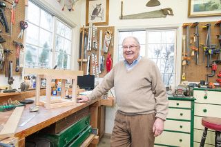 Marcus Larson/News-Register##Ralph Juda depended on cloth and cord when he was a paratrooper in World War II. Now the retiree works with a more solid substance, wood, in the shop at his home in McMinnville.