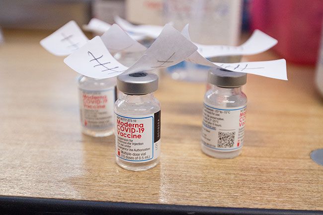 Marcus Larson/News-Register##Doses of the Moderna COVID-19 vaccine.