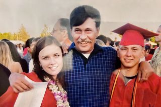 Submitted photo##Dale Rost’s family misses him deeply, 15 years after his murder. He’s shown here at graduation with daughter Sarah, and her now husband, Justin Olson.