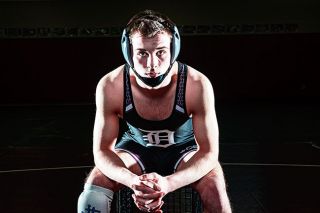 Rusty Rae/News-Register##
Dayton wrestler Travis Sherman, seen during a feature shoot Thursday, has recovered from two meniscus tears to claim the number-one Class 3A ranking at 138 pounds. Rusty Rae/News-Register##
Dayton wrestler Travis Sherman, seen during a feature shoot Thursday, has recovered from two meniscus tears to claim the number-one Class 3A ranking at 138 pounds.