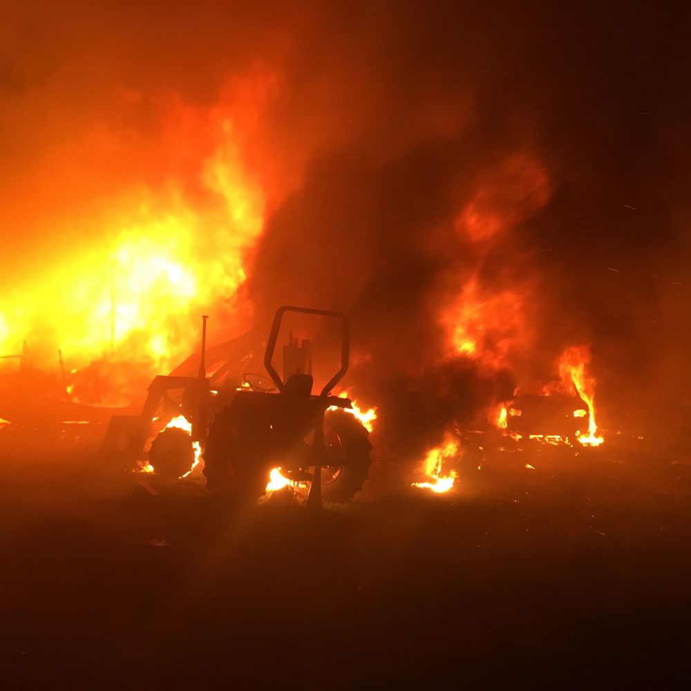 Submitted photo##Two manufactured homes and vehicles were destroyed early Wednesday morning in a two-alarm fire northeast of Amity.