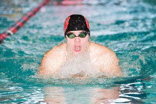 Marcus Larson/News-Register##
McMinnville senior swimmer Joseph Chauvin competes in the 200-yard medley relay during Tuesday’s dual against Liberty. Chauvin, and teammates Colin Bushey, Ethan Yochum and Luke Larson finished first in a time of one minute, 47.40 seconds. Marcus Larson/News-Register##
McMinnville senior swimmer Joseph Chauvin competes in the 200-yard medley relay during Tuesday’s dual against Liberty. Chauvin, and teammates Colin Bushey, Ethan Yochum and Luke Larson finished first in a time of one minute, 47.40 seconds.
