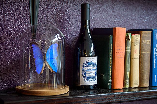 Rusty Rae/News-Register
##
Tasting room decorations reflect the La Biblioteca label, which features butterflies and other depictions of nature.