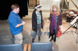 Rusty Rae / News-Register##
Outgoing Gallery Theater President Debbie Harmon Ferry, right, talks with Ronnie LaCroute and theater manager Seth Renne about Gallery s new seats.  The theater has been using recycled seats for 40 years.