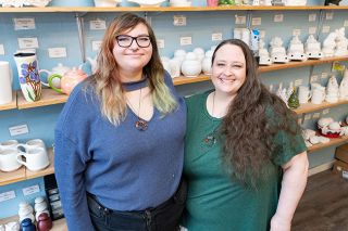 Marcus Larson/News-Register##Golden Girls Pottery owners Jocie Golden and Michelle Golden. The daughter and mother have been painting pottery together since Jocie was in elementary school.