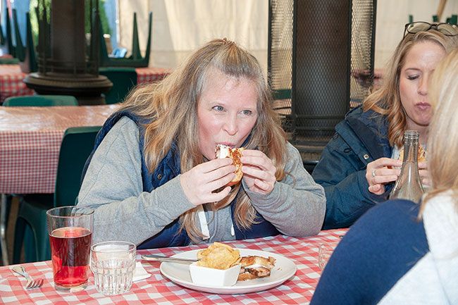 Rusty Rae/News-Register##Christina Slater, Rachel Roschma and Shanna Kerr enjoy the Meld Down special at the Horse Radish in Carlton. The annual Melt Down raises money for the Yamhill County food bank.
