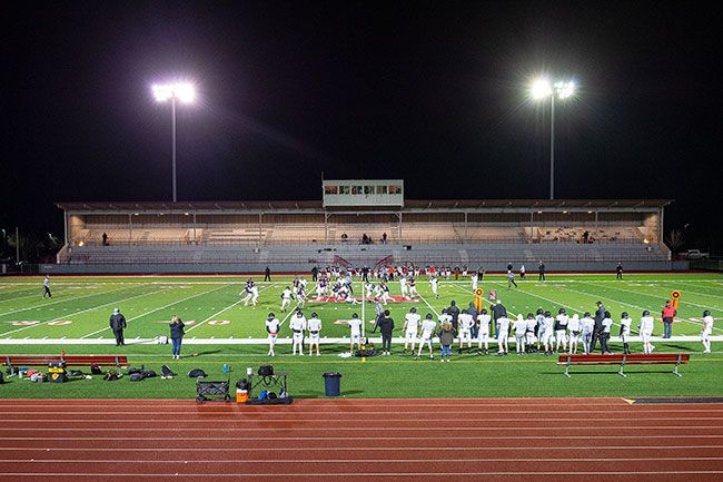 Marcus Larson/News-Register##
McMinnville played its season-opener against Century in front of an empty stadium - no fans are allowed in attendance this year.