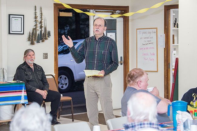 Marcus Larson/News-Register ## Soup kitchen board member Tom Tankersley speaks at the 30th anniversary celebration March 3, at which guests ate cake for dessert. Tankersley said the board prays at its meetings, but soup kitchen guests are not asked to pray — the board doesn’t want anything to keep people from coming if they need food.