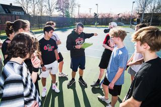 Marcus Larson/News-Register##
McMinnville boys tennis head coach Wes Gabrielsen directs his team to pair off for a drill during a recent practice. Marcus Larson/News-Register##
McMinnville boys tennis head coach Wes Gabrielsen directs his team to pair off for a drill during a recent practice.