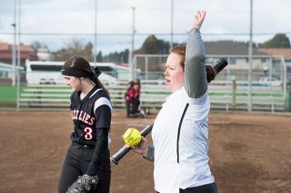 Rusty Rae/News-Register##
New McMinnville softball coach Staci Doucette delivers instructions to her team. Rusty Rae/News-Register##
New McMinnville softball coach Staci Doucette delivers instructions to her team.