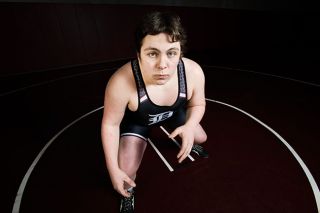 Marcus Larson/News-Register##
Dayton’s heavyweight state wrestling champion Blake Larsen shows off his stance during his Athlete of the Year photoshoot. Marcus Larson/News-Register##
Dayton’s heavyweight state wrestling champion Blake Larsen shows off his stance during his Athlete of the Year photoshoot.