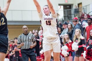 Marcus Larson/News-Register file photo##
McMinnville forward Kylee Arzner rises and fires a three-pointer during the Grizzlies’ Class 6A Pacific Conference finale against Liberty. Arzner, who led the Grizzlies in point and rebounds this season, earned a first-team all-league selection for her incredible junior campaign. Marcus Larson/News-Register file photo##
McMinnville forward Kylee Arzner rises and fires a three-pointer during the Grizzlies’ Class 6A Pacific Conference finale against Liberty. Arzner, who led the Grizzlies in point and rebounds this season, earned a first-team all-league selection for her incredible junior campaign.