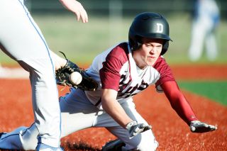 Rockne Roll/News-Register file photo##
Kobin Oliveira of Dayton dives into third base as the ball pops out of the third baseman’s glove in the Pirates’ non-league game against Catlin Gabel last season. Rockne Roll/News-Register file photo##
Kobin Oliveira of Dayton dives into third base as the ball pops out of the third baseman’s glove in the Pirates’ non-league game against Catlin Gabel last season.