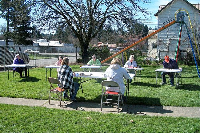 Submitted photo##The Willamina City Council met outside Tuesday afternoon.