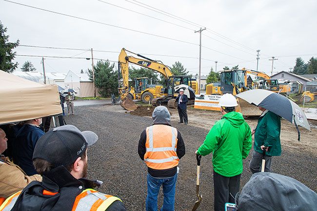 Marcus Larson/News-Register
McMinnville Mayor Scott Hill gives a short speech before the ground breaking of the new Alpine Avenue project.