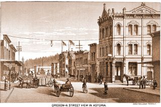 Image: UO Libraries ## A street scene in Astoria in the mid-1880s, published in an 1887 issue of The West Shore magazine.