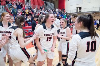 Marcus Larson/News-Register file photo##
McMinnville’s Kylee Arzner cheers in celebration with her teammates after the Grizzlies 51-35 round one playoff victory over Barlow. Marcus Larson/News-Register file photo##
McMinnville’s Kylee Arzner cheers in celebration with her teammates after the Grizzlies 51-35 round one playoff victory over Barlow.
