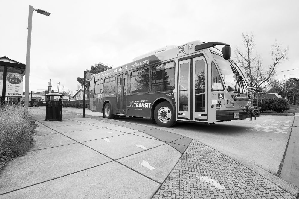 Marcus Larson ##A transit bus leaves the station on Second Street in downtown McMinnville.