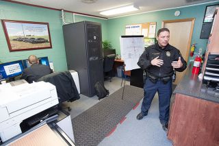 Marcus Larson/News-Register##
Carlton Police Chief Kevin Martinez talks about the limited space his department has to deal with on a day to day basis.