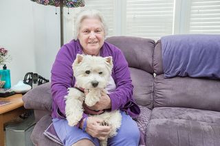 Marcus Larson/News-Register##Longtime nurse Melva Proctor will have more time to spend with Finella, her West Highland terrier, and other animals now that she’s retired. She also plans to do some quilting.