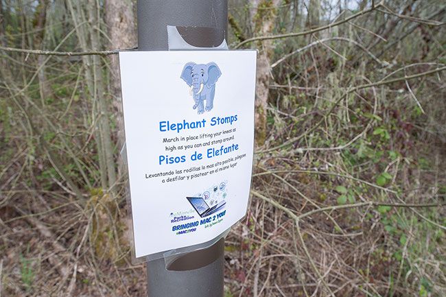 Marcus Larson / News-Register##Signs posted lalong the greenway trail in West McMinnville encourage youngsters to run in place, do jumping jacks and otherwise act like animals.
