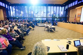 Marcus Larson / News-Register##About 200 people squeezed in to the McMinnville City Council chambers Tuesday to talk about the homeless situation. Marcus Larson / News-Register##About 200 people squeezed in to the McMinnville City Council chambers Tuesday to talk about the homeless situation.
