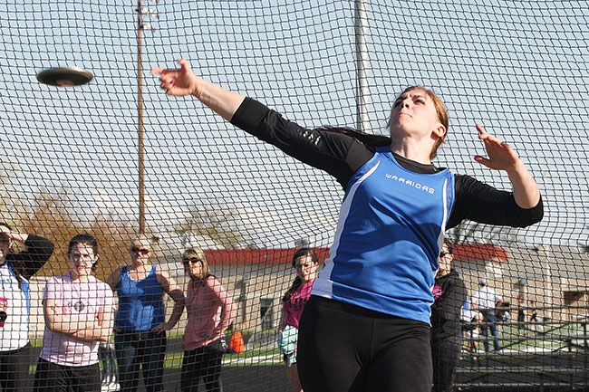 News-Register file photo##
Amity’s Lindsay McShane won 3A state championships in the girls’ discus throw and girls’ shot put; she could become the third Oregon girl to win three consecutive individual state titles in the shot put and discus throw this spring.