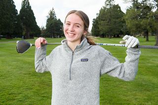 Rusty Rae/News-Register##
McMinnville’s Laney Hyder, pictured at Michelbook Country Club, decided to take up golf this spring, because an ACL injury prevented her from competing on the tennis courts.