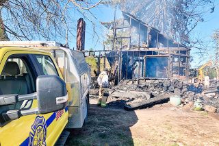 Photo courtesy Amity Fire District##A rural Amity residence was destroyed Wednesday night by a two-alarm fire. Three dogs perished in the blaze.