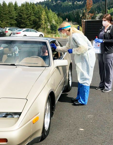 Submitted photo##Drive-thru testing for COVID-19 started last week at Providence Newberg Medical Center. It is open only for about an hour a day and patients must be referred by a doctor to receive the test. Hospital spokesman Mike Antrim said they have been testing about 18 people daily.