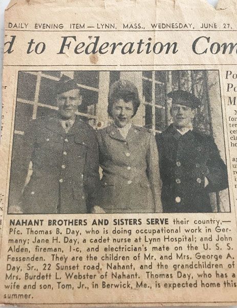 Submitted photo##
A Massachusetts newspaper ran a photo when Jane Day and two of her brothers joined the service during World War II. Carol Prendergast and 
Susan Day of Yamhill are Jane s niece; their father, John, is on the 
right and their uncle, Thomas, on the left.