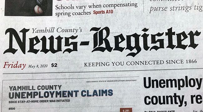 Starting with today s issue, The News-Register s front page flag denotes itself as  Yamhill County s  newspaper.