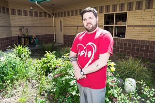 Marcus Larson/News-Register ##
Columbus special education teacher Jerod Harney in the school’s courtyard garden, which he and his students maintain throughout the year.