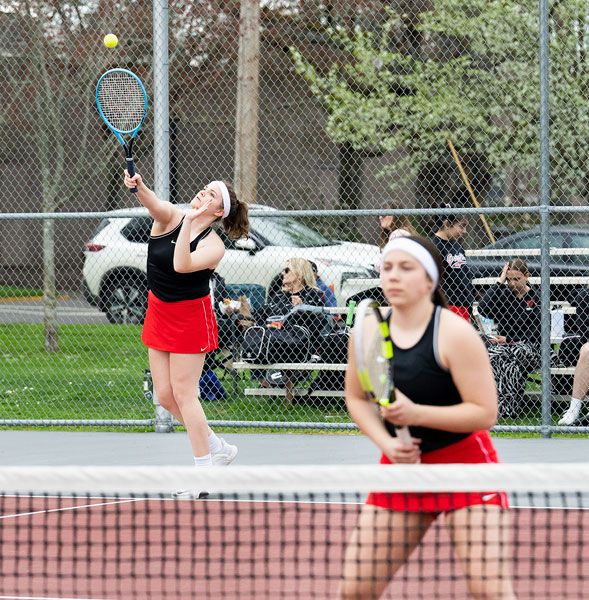 Marcus Larson/News-Register file photo##
McMinnville’s Alex Armenta (left) and Jackie Denley, pictured during a league match earlier in the season, recently advanced to the district quarterfinals during the Class 6A Pacific Conference Girls Tennis Championships at Century High School.