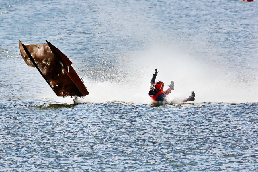Photo by Gleason Racing Photography for the News-Register##
But sometimes, the river wins the battle of skill, such as what happened to the driver on the right.
Drivers wear an assortment of safety equipment and injuries are few -- though one’s pride is always the most damaged.