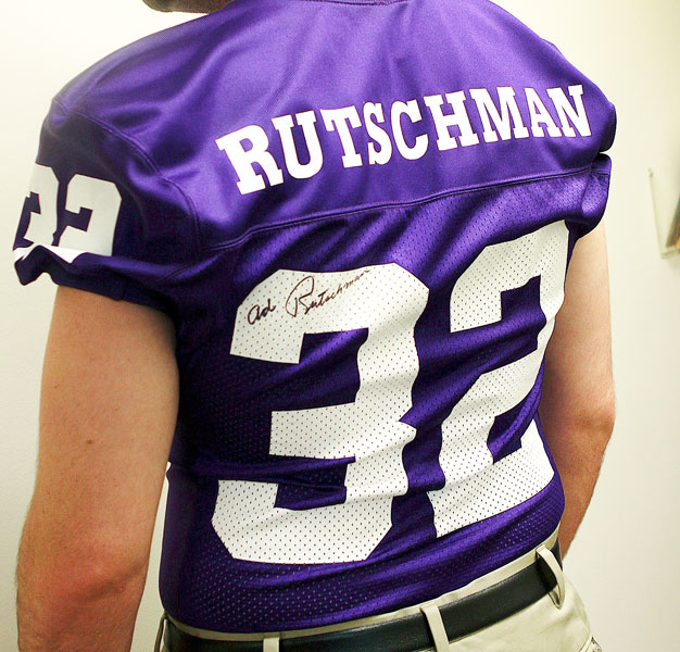 Submitted photo##
The No. 32 jersey Coach Ad Rutschman wore as a Wildcat football player -- similar to this modern jersey -- was taken from Linfield s Health & Human Performance Building Saturday or Sunday.