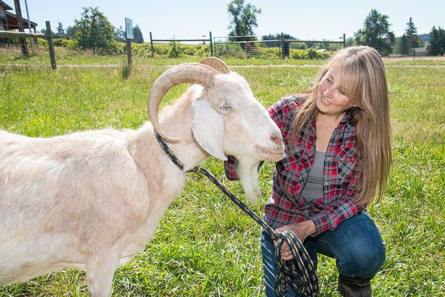 Rusty Rae/News-Register ## Wild- wood Farm Sanctu- ary founder Shauna Sherick greets Billy, one of the first resi- dents.