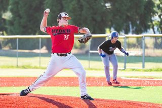 Marcus Larson/News-Register##
Parker Guinn, Hyder Dental’s starting pitcher during Tuesday’s 11-0 win over Forest Grove, was nearly perfect in his recent start. He didn’t allow a hit in five shutout innings and limited the Vikings to four baserunners, while striking out seven. Marcus Larson/News-Register##
Parker Guinn, Hyder Dental’s starting pitcher during Tuesday’s 11-0 win over Forest Grove, was nearly perfect in his recent start. He didn’t allow a hit in five shutout innings and limited the Vikings to four baserunners, while striking out seven.