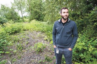Marcus Larson/News-Register##Jarod Logsdon, a county parks manager, stands on an overgrown path nears where the Yamhelas Westsider Trail is being constructed.