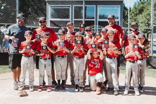 Photo courtesy Marissa Martinis##
The McMinnville Minor American JBO baseball team placed second in state during last weekend’s Oregon tournament in Dallas. Back row from left to right - David Cunningham (head coach), Sean Rauch (assistant coach), Nathan Johnson #35, Crew Summers #3, Gus Martinis #11, Jordan Batey (assistant coach), Brett Rudolph (assistant coach); Front row from left to right - Liam Batey #10, Tanner Rauch #16, Blake Cunningham #24, Thiago Rangel #2, Caleb Wofford #42, Jonah Duryee #15, Bryson Rex #8 and Alex Rudolf #13; Not pictured: Jackson Lovas #00. Photo courtesy Marissa Martinis##
The McMinnville Minor American JBO baseball team placed second in state during last weekend’s Oregon tournament in Dallas. Back row from left to right - David Cunningham (head coach), Sean Rauch (assistant coach), Nathan Johnson #35, Crew Summers #3, Gus Martinis #11, Jordan Batey (assistant coach), Brett Rudolph (assistant coach); Front row from left to right - Liam Batey #10, Tanner Rauch #16, Blake Cunningham #24, Thiago Rangel #2, Caleb Wofford #42, Jonah Duryee #15, Bryson Rex #8 and Alex Rudolf #13; Not pictured: Jackson Lovas #00.