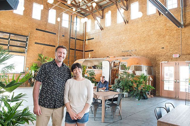 Rusty Rae/News-Register ##
After renovating the historic Huberd Shoe Grease Company building, Todd Severson and Diana Riggs opened Mac Market in 2019. The couple settled in McMinnville after two years on the road in their old Airstream, which became the venue’s cocktail bar.