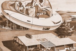 Image: flickr.com/
hollywoodplace##This image from an advertisement for America’s Independent Electric Light and Power Companies in the April 1957 issue of Newsweek Magazine shows how flying-saucer stories were being incorporated into people’s visions of the future.