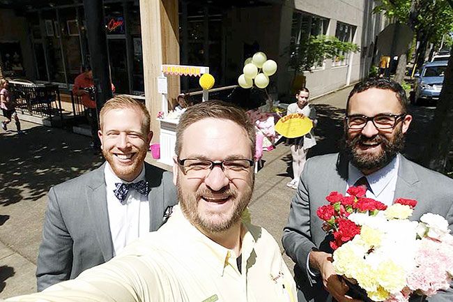 Submitted photo##Former Chamber president Nathan Knottingham was known to stop for a selfie during events, like this moment captured with two young businessmen, Luke Welliver, left, and Zack Geary, right, during the 2016 Lemonade Day.