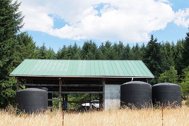 Michaela Fujita-Conrads / News-Register##On Kate and Rafe Parker’s Sheridan property, rainwater is collected in five irrigation tanks. Each tank holds 3,000 gallons.