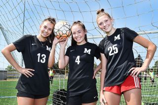 Rusty Rae/News-Register##
McMinnville’s talented trio of girls’ soccer players are (l-r) Tori Fox, Hannah Galan and Gretchen Sorenson. All three are expected to boost the Grizzly offensive attack this season. Rusty Rae/News-Register##
McMinnville’s talented trio of girls’ soccer players are (l-r) Tori Fox, Hannah Galan and Gretchen Sorenson. All three are expected to boost the Grizzly offensive attack this season.