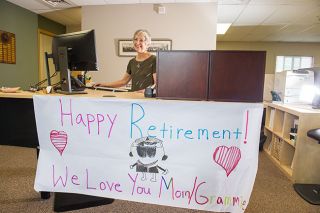 Rusty Rae / News-Register##A poster made by Candy Duer s grandson honors her final days with the Dayton School District. Rusty Rae / News-Register##A poster made by Candy Duer s grandson honors her final days with the Dayton School District.